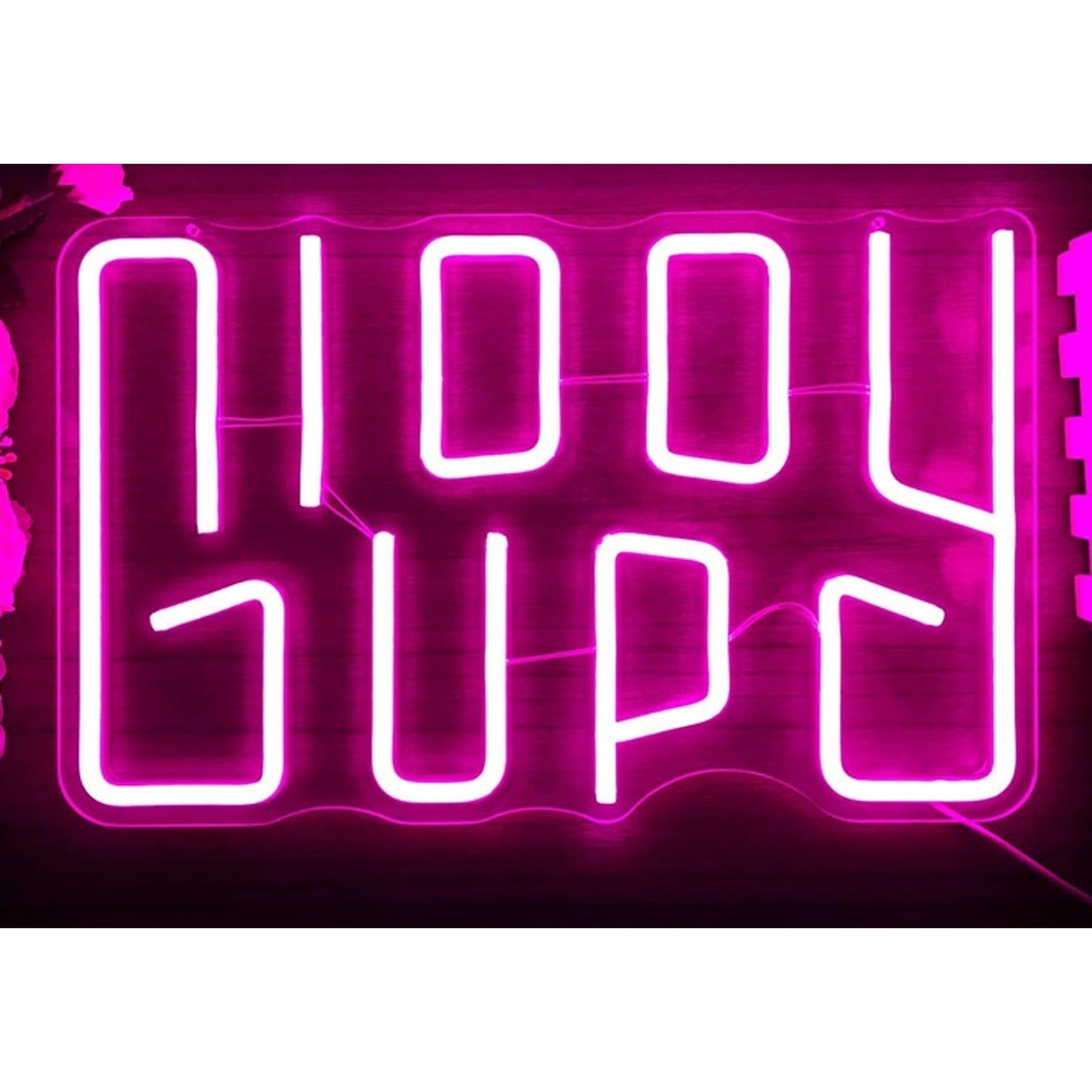 Fun Bright Pink Giddy Up Cowboy LED Night Light Sign Room Wall Decor