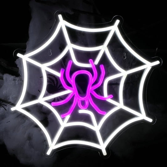 Spooky Bright White / purple Spider on Web LED Night Light Halloween Decor