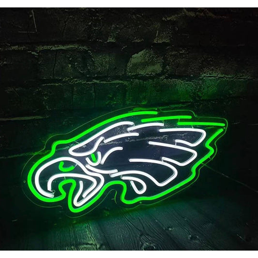 Bright Green / White Philadelphia Eagles Football Logo LED Light NFL Sport Decor
