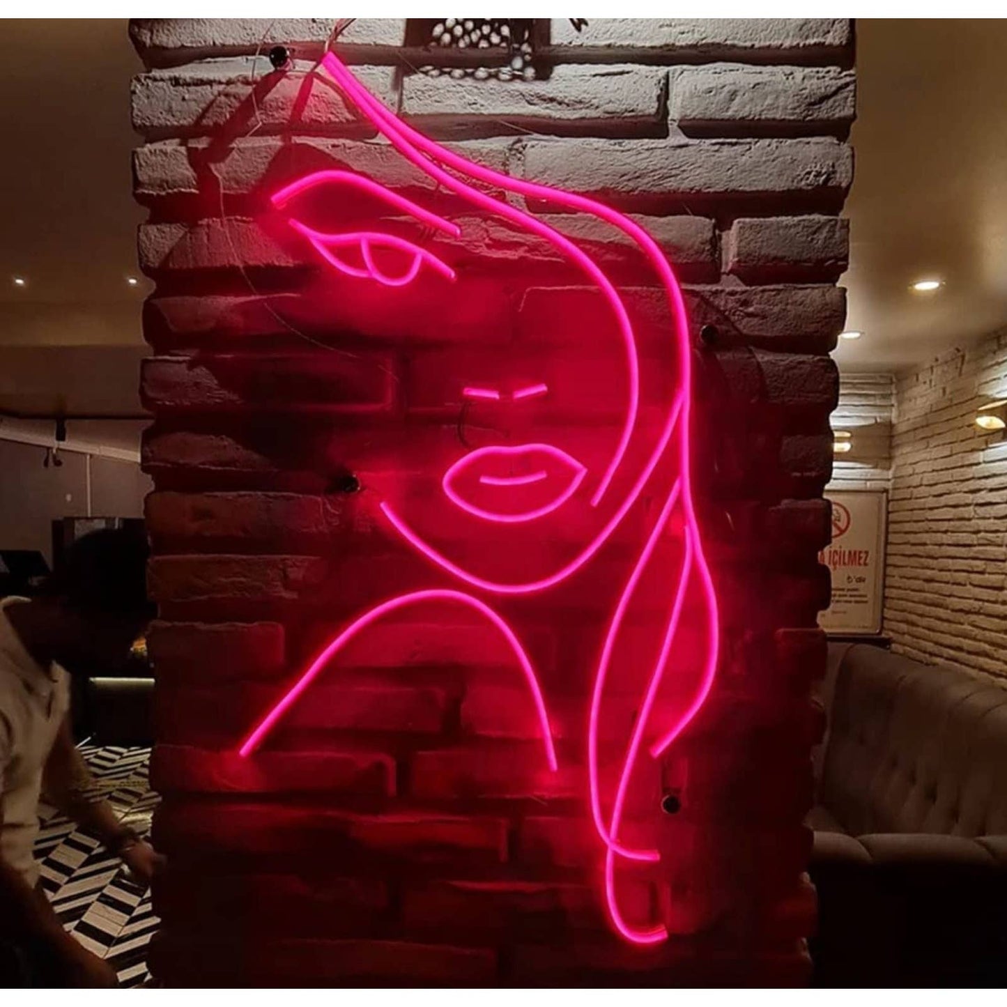 Beautiful Pink Bright Flowing Hair Woman LED Light Room Wall Art Decoration