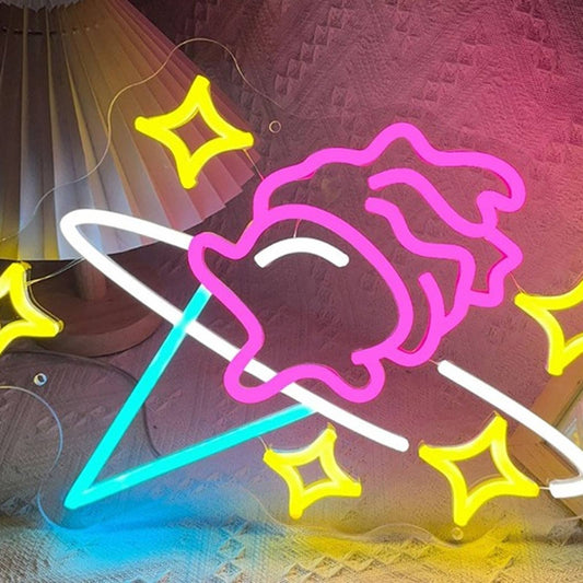 Vivid Colorful Ice Cream Cone Sparkling Stars LED Night Light Wall Decor