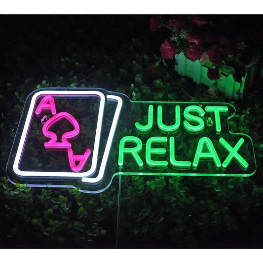 Vivid Bright Pink Playing Cards Just Relax LED Night Light Room Wall Decoration