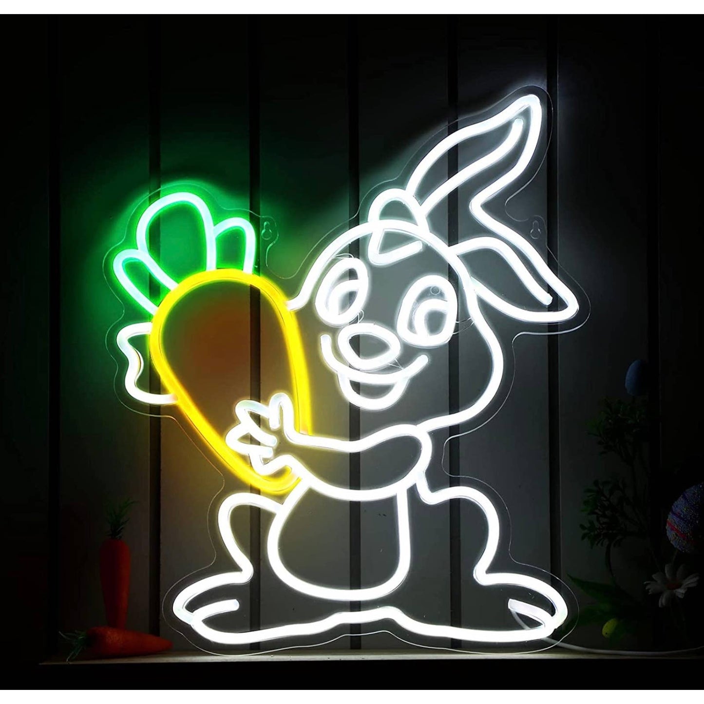Fun Bright Happy Cartoon Bunny Rabbit with a Carrot LED Night Light Room Decor