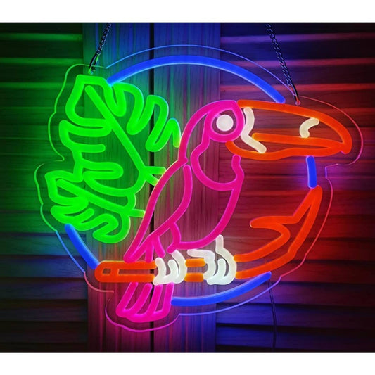 Lovely Bright Colorful Pink Tropical Toucan LED Night Light Room Wall Decor