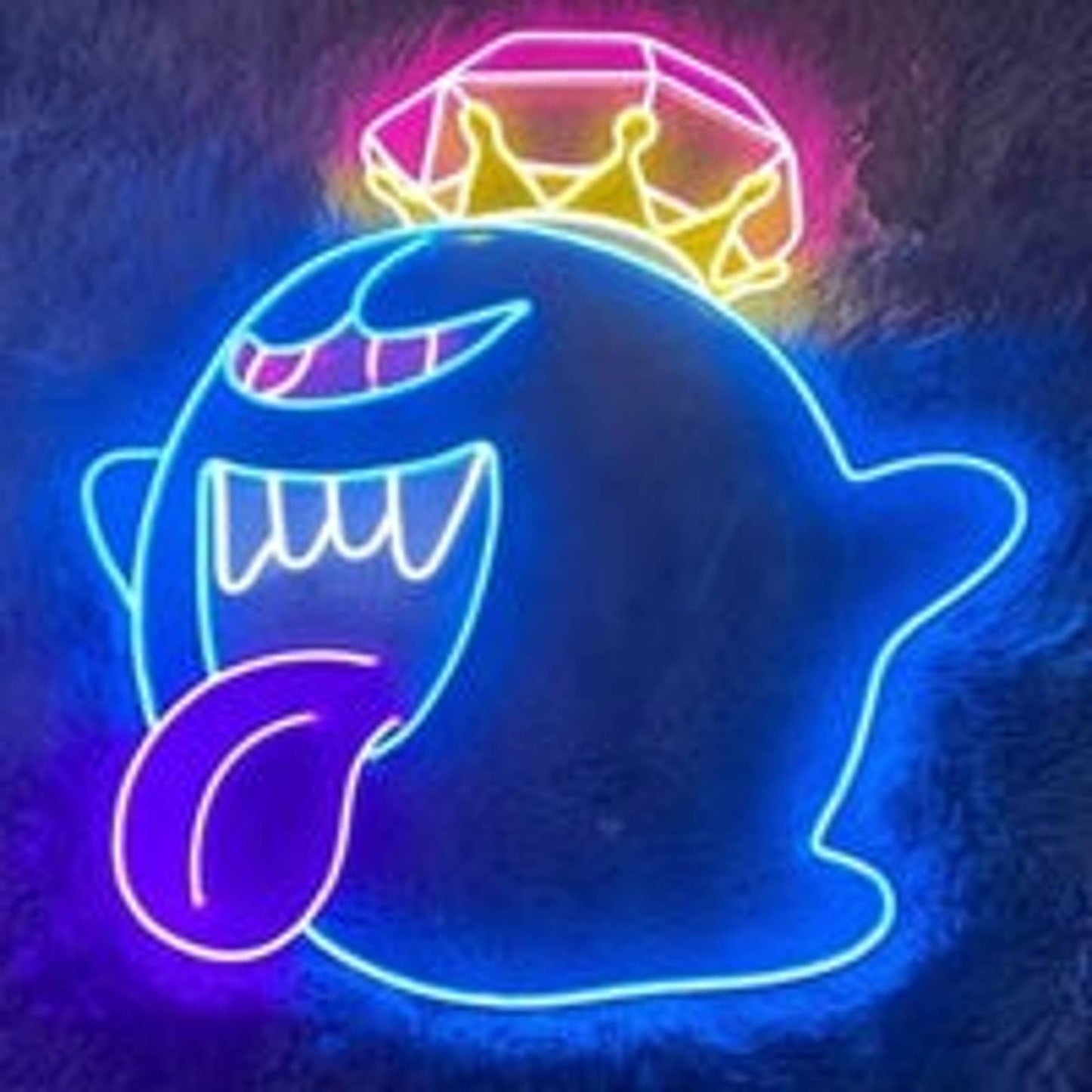 Bright Blue Diamond Crown King Boo LED Night Light Video Game Room Wall Decor