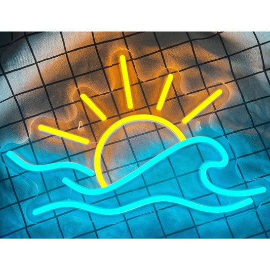 Lovely Bright Blue Ocean Wave Yellow Sun Shine LED Night Light Wall Decor