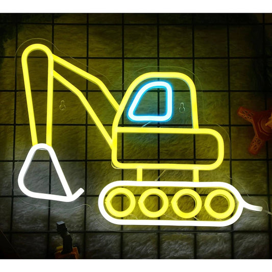 Fun Bright Yellow Construction Excavator Machine LED Night Light Room Wall Decor