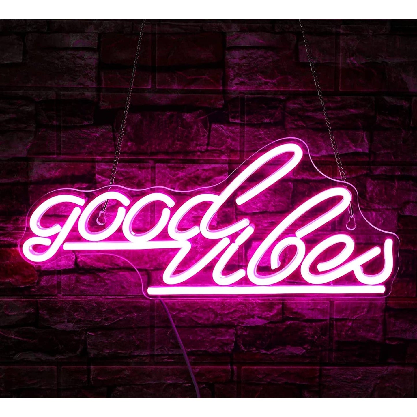 Vibrant Pink Underlined Good Vibes LED Night Light Room Wall Decoration