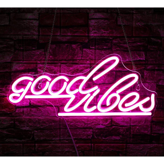 Vibrant Pink Underlined Good Vibes LED Night Light Room Wall Decoration
