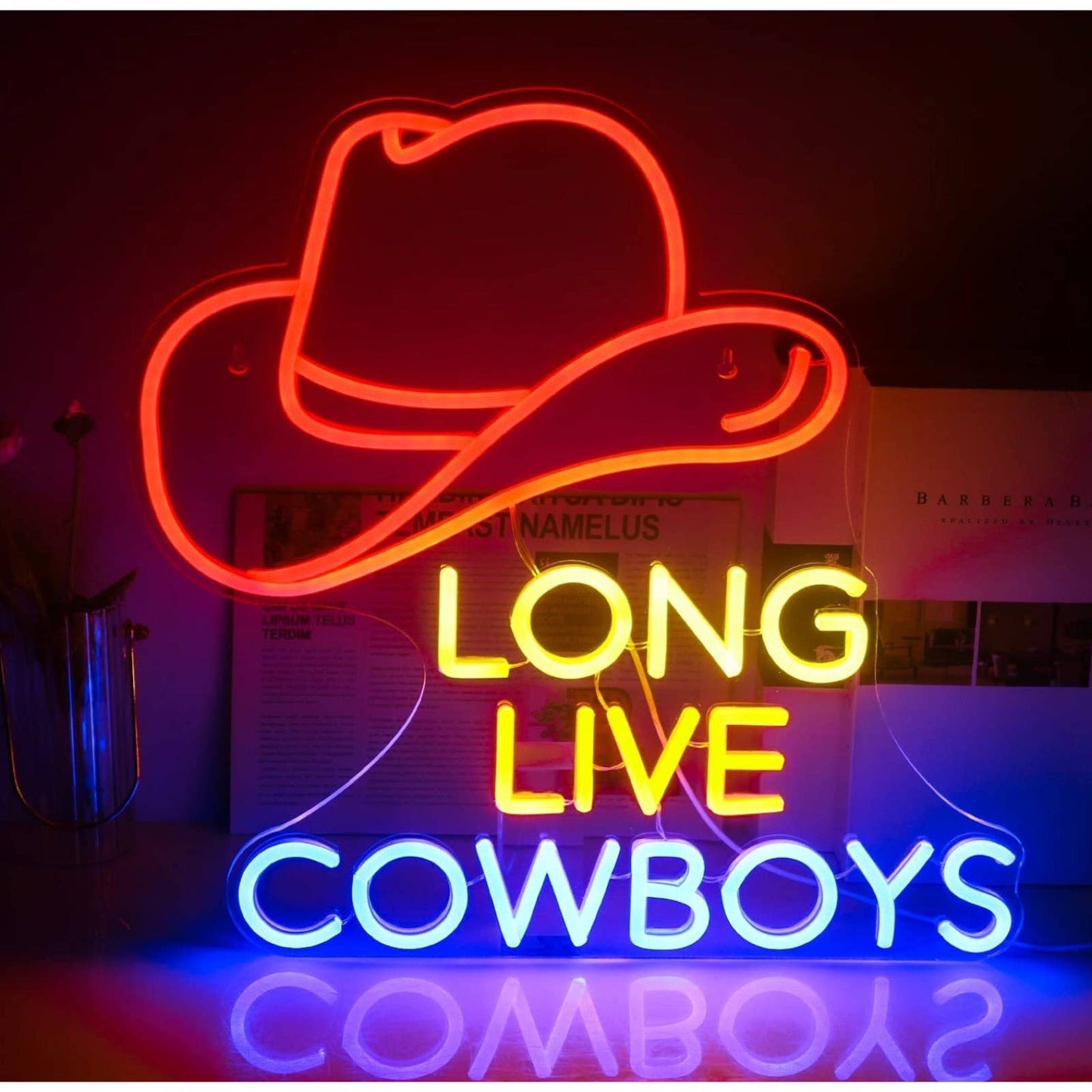 Fun Bright Red Long Live Cowboys LED Night Light Room Wall Decoration