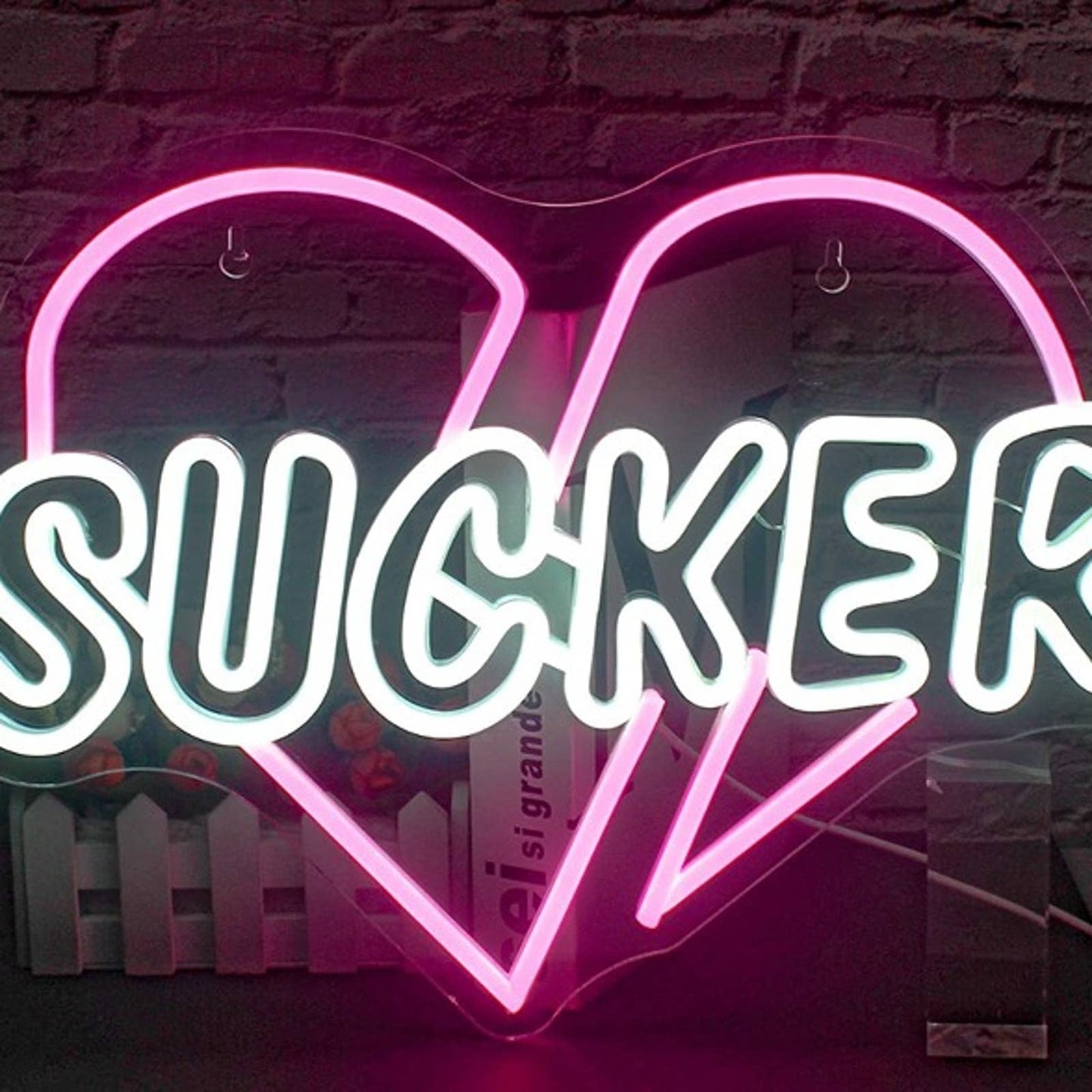 Vivid Bright Pink Broken Heart Sucker LED Night Light Room Wall Decor