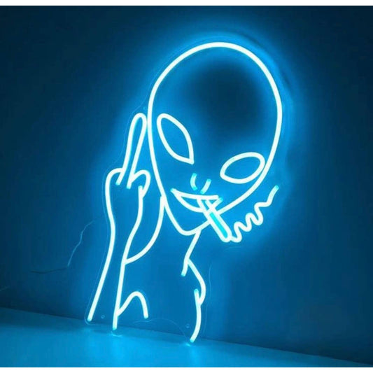 Funny Bright Blue Bad Alien LED Night Light Sign Room Wall Decoration