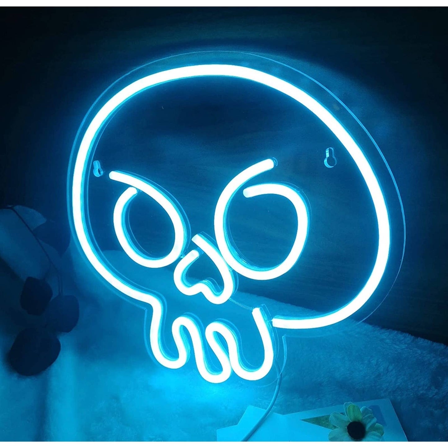 Simple Baby Blue Skull LED Night Light Room Wall Halloween Decor