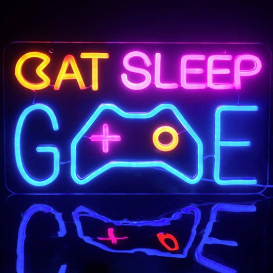 Vivid Fun Bright Colorful Eat, Sleep, Game LED Night Light Gamer Wall Decor