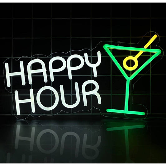 Fun Bright Green Happy Hour Cocktail LED Night Light Bar Party Decoration