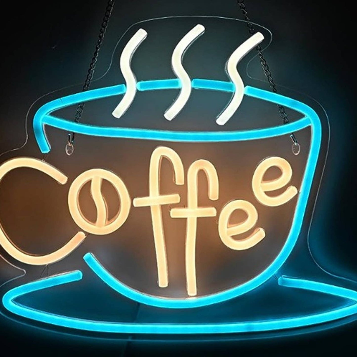 Bright Blue Hot Coffee Espresso LED Light Morning Kitchen Wall Decor