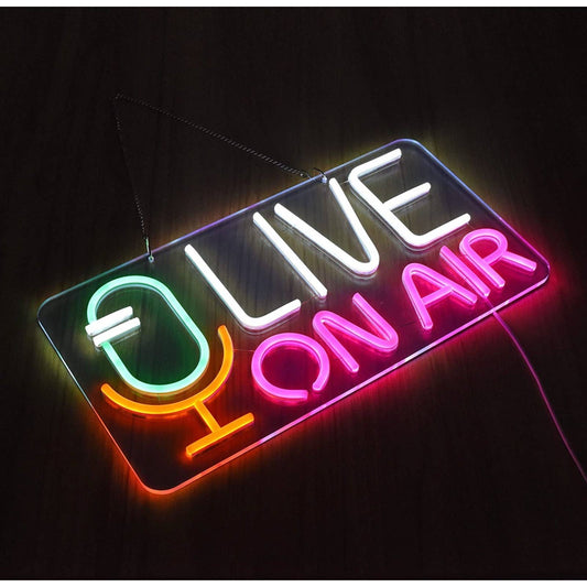 Bright Pink / White LIVE On Air Microphone Studio Radio LED Night Light Decor