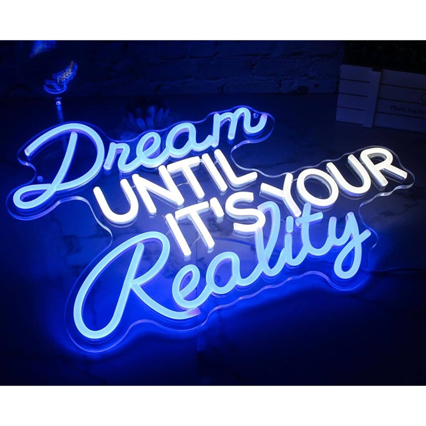 Motivational Bright Blue “Dream Until It’s Your Reality” LED Night Light
