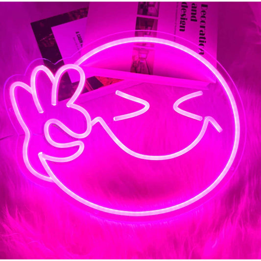 Funny Bright Pink OK Happy Smiley Face LED Night Light Room Wall Decoration