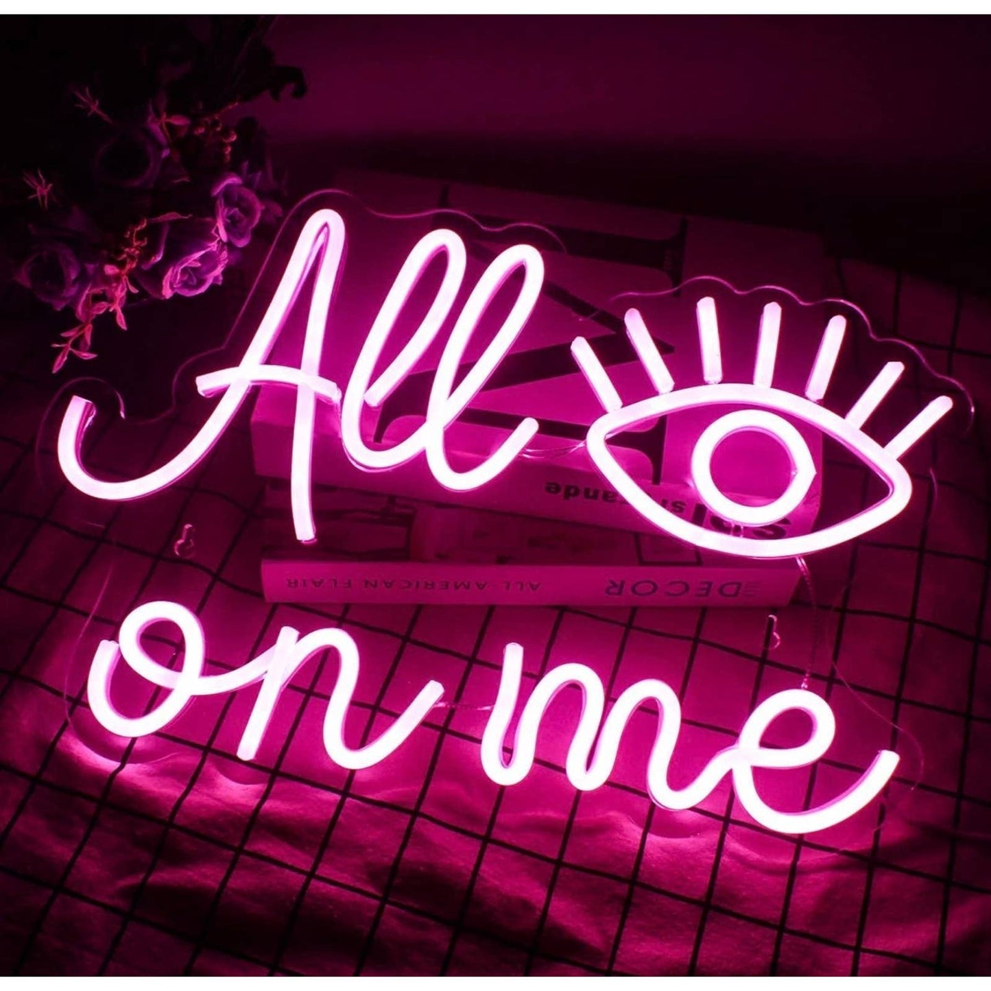 Bright Pink “All Eyes On Me” LED Night Light Room Decoration