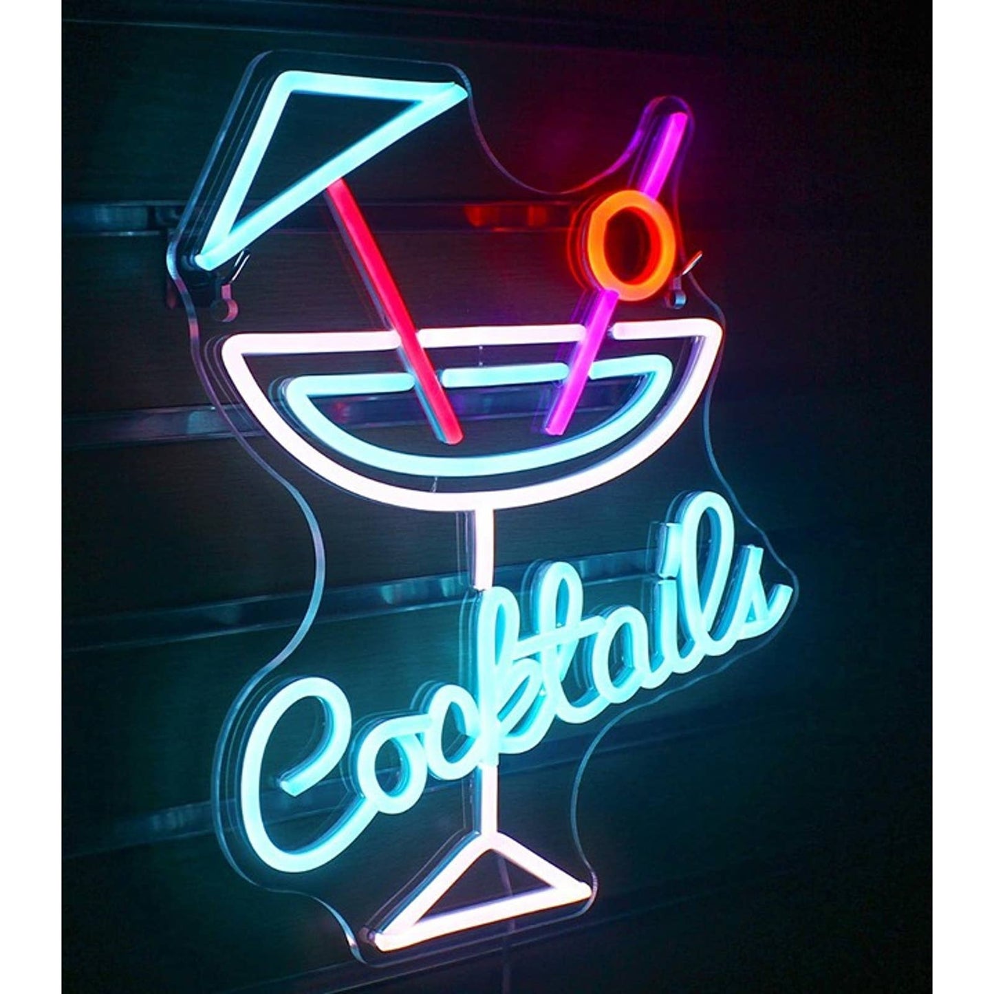 Cool Bright Blue Cocktail w/ Umbrella LED Night Light Bar Party Wall Decor