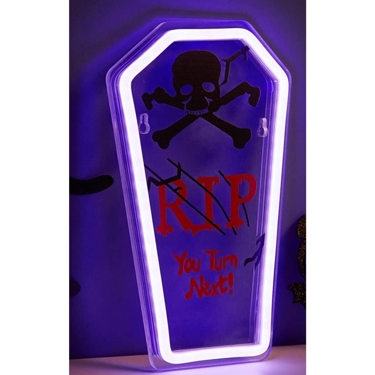 Spooky Vivid Bright Purple RIP Tombstone  LED Night Light Halloween Decor