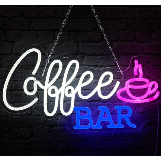 Lovely Vivid Bright Pink, White & Blue Coffee Bar LED Night Light Decor