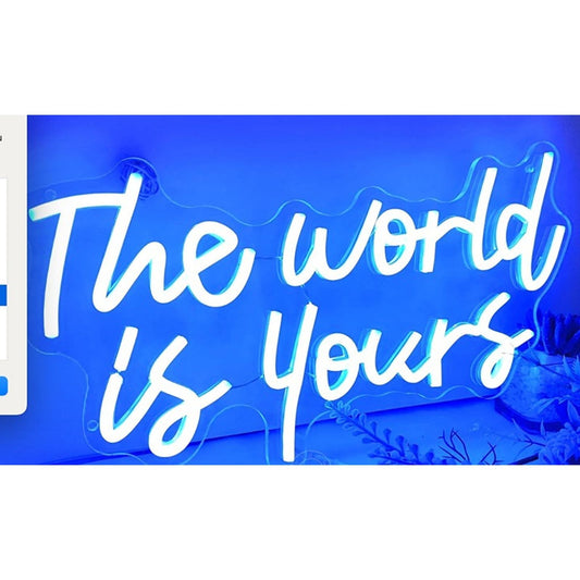 Lovely Simple Blue “The World is Yours” LED Light Room Wall Decoration