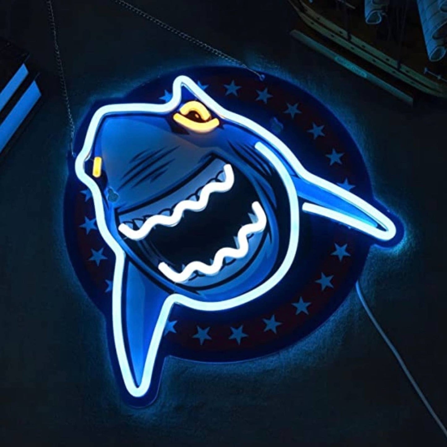 Vivid Bright Blue Shark LED Night Light Room Wall Decoration