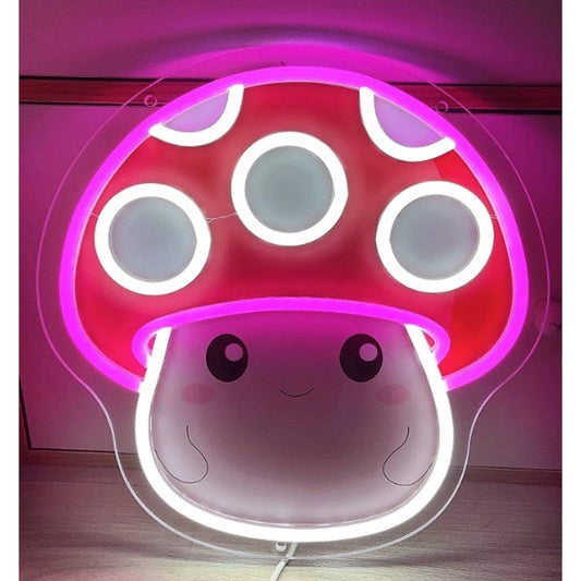 Lovely Bright Pink Red Baby Mushroom LED Night Light Room Wall Decor