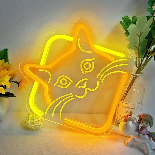 Cute Vivid Bright Warm Yellow Kitty Cat in Box LED Night Light Room Wall Decor