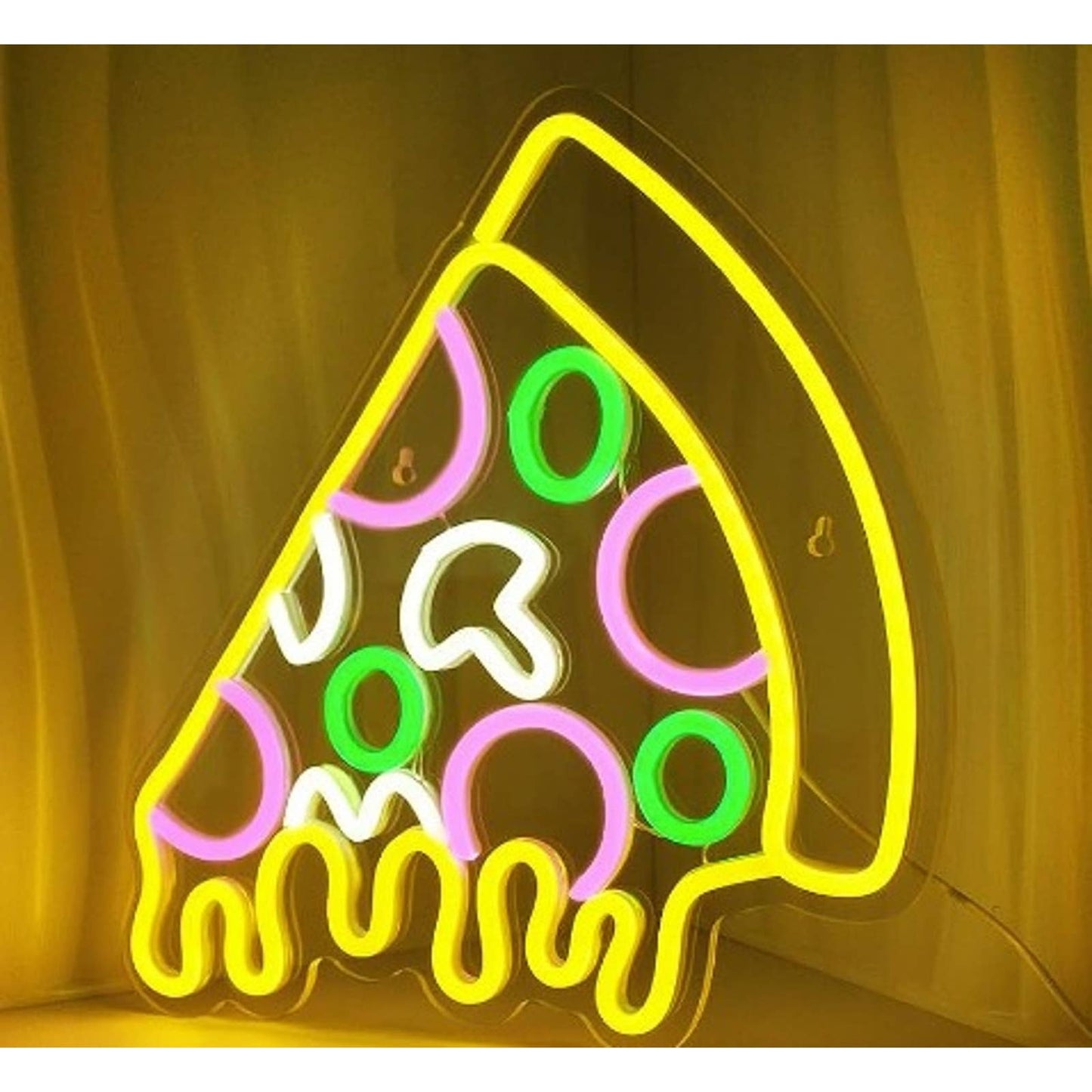 Super Cheesy Bright Yellow Supreme Pizza LED Night Light Room Wall Decor