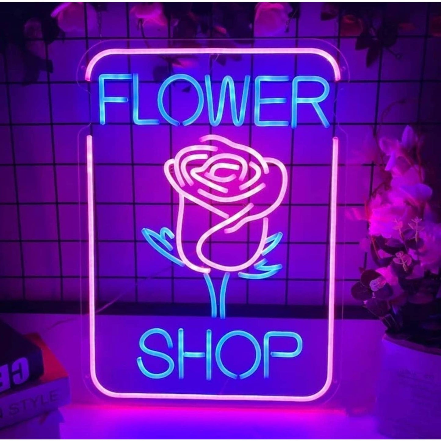 Adorable Bright Pink Rose Flower Shop LED Light Business Store Sign Decoration