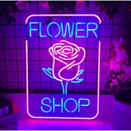 Adorable Bright Pink Rose Flower Shop LED Light Business Store Sign Decoration