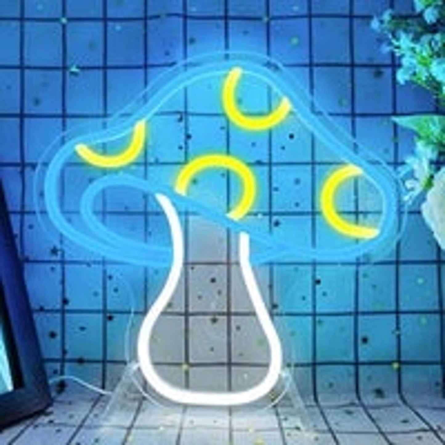 Vivid Bright Blue Spotted Mushroom LED Night Light Room Wall Decoration
