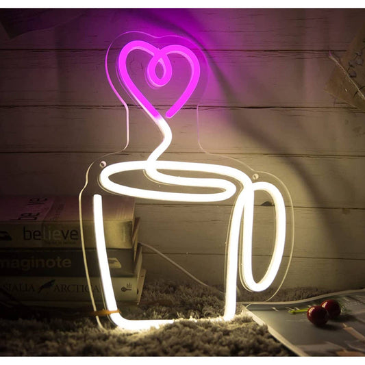 Adorable Cute Pink Heart Hot Coffee Mug LED Night Light Espresso Room Wall Decor