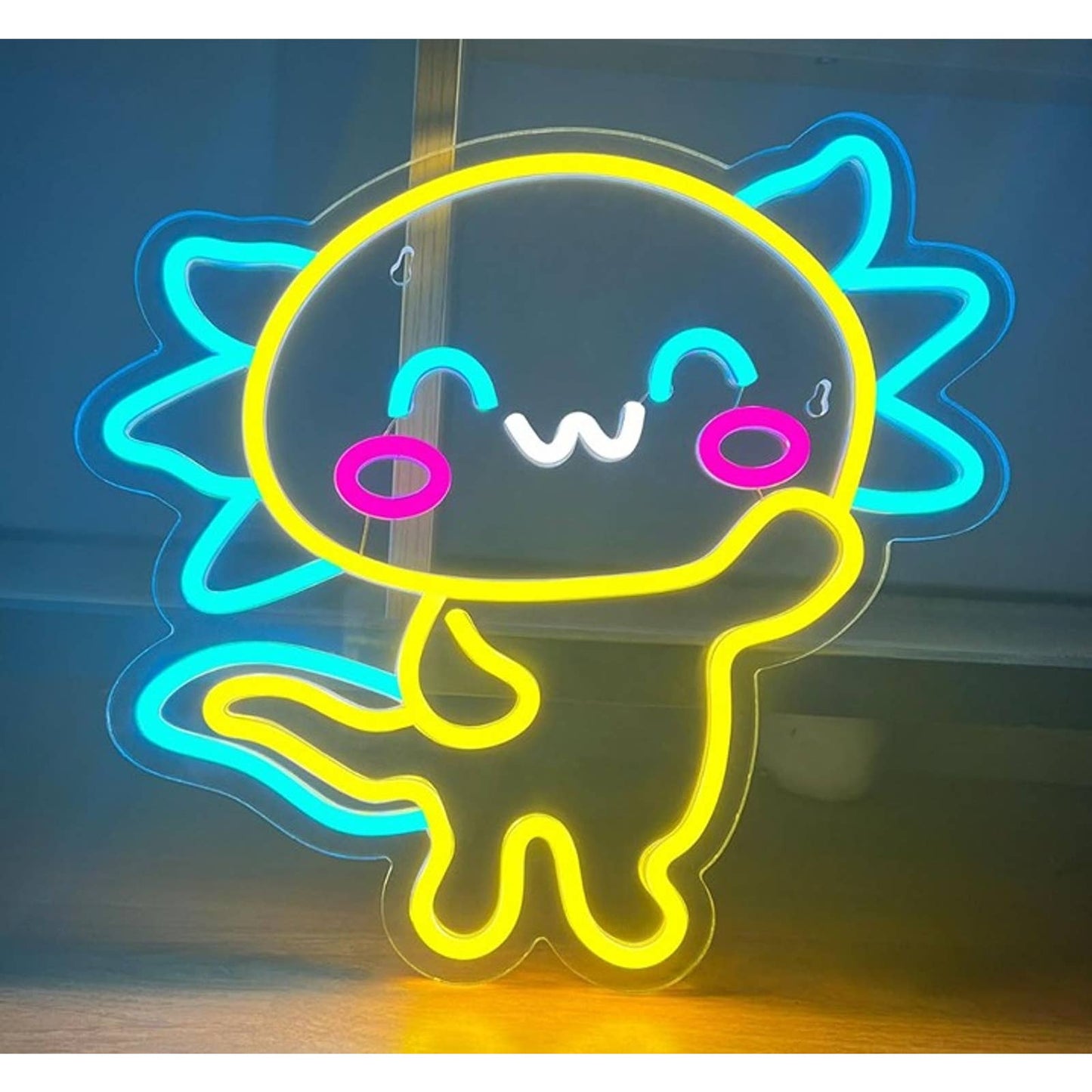 Cute Bright Happy Yellow Axolotl Salamander LED Night Light Room Wall Decor