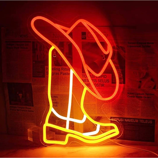 Fun Bright Vivid Colorful Cowboy Boot & Hat LED Night Light Room Wall Decoration