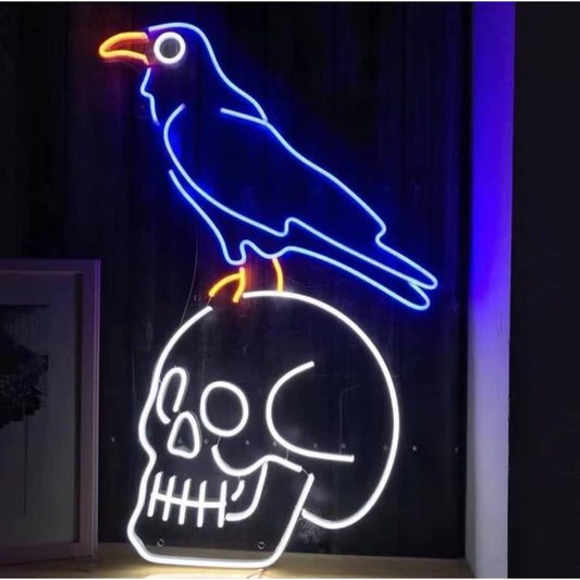 Bright Crow on Skull LED Night Light Room Wall Goth Decoration