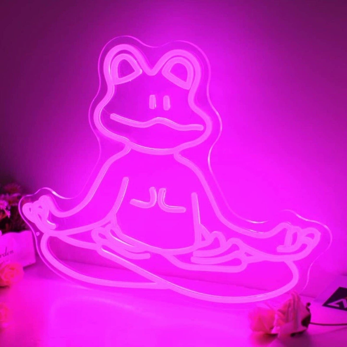 Fun Bright Pink Meditating Frog LED Night Light Room Wall Decoration