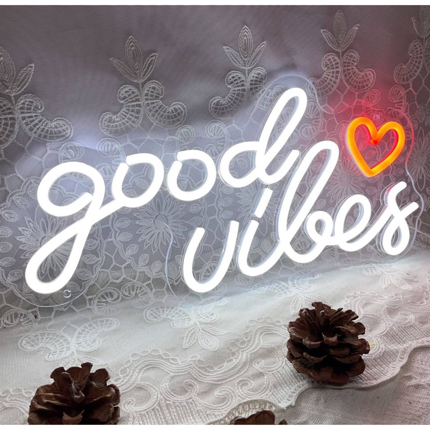Lovely White Good Vibes Heart LED Night Light Room Wall Decoration