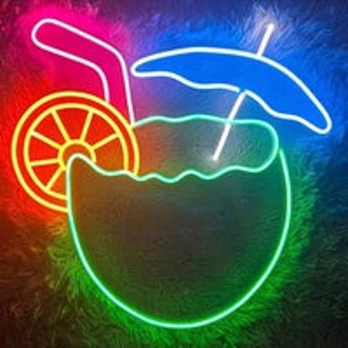 Bright Colorful Tasty Tropical Coconut Vacation Drink LED Night Light Room Wall