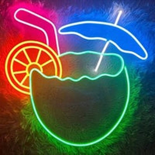 Bright Colorful Tasty Tropical Coconut Vacation Drink LED Night Light Room Wall
