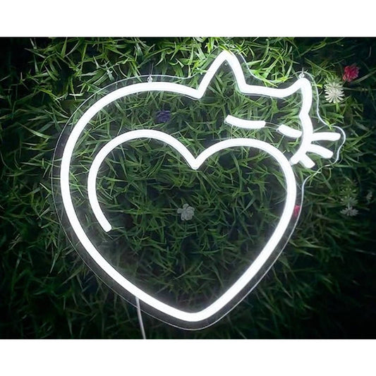 Vivid Bright White Kitty Cat Love Heart LED Night Light Room Wall Decor