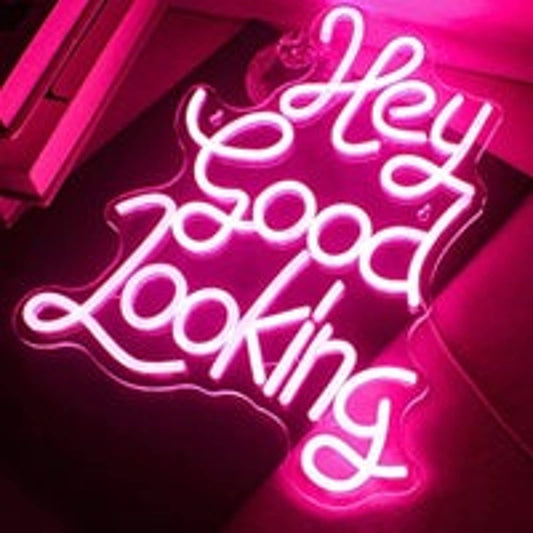 Lovely Bright Pink “Hey Good Looking” LED Night Light Room Wall Decoration