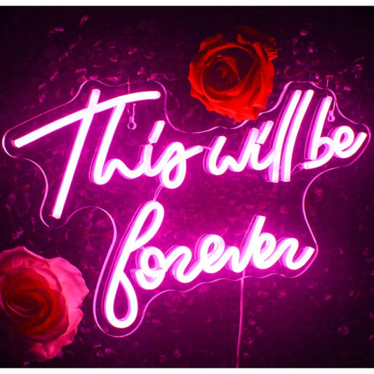 Lovely Romantic Bright Pink “This Will Be Forever” LED Night Light Room Wall Dec
