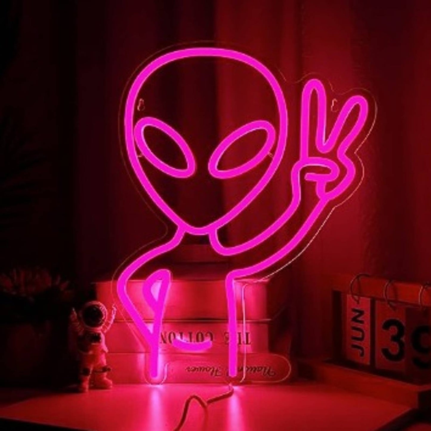 Fun Bright Pink Peaceful Alien Kid LED Night Light Room Wall Decoration