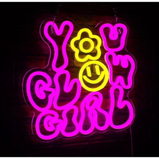Adorable Bright Pink/Yellow You Glow Girl Smiley Flower Face LED Night Light