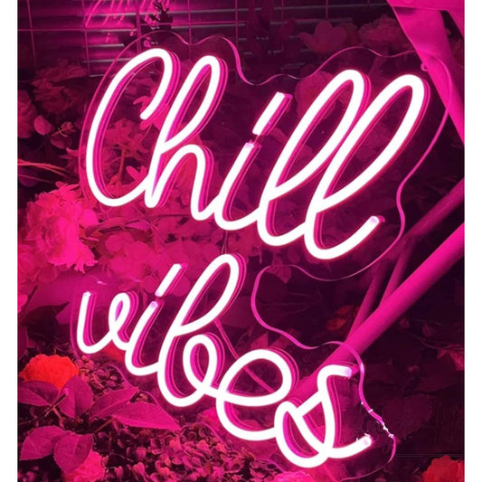 Lovely Bright Pink “Chill Vibes” LED Night Light Room Wall Decoration