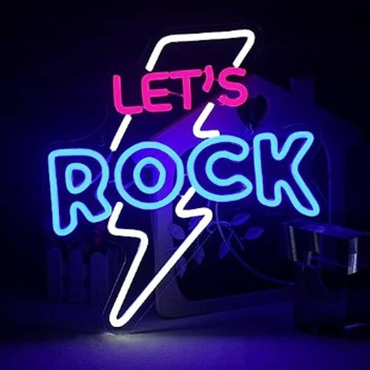 Fun Bright Let’s Rock Lightning Bolt LED Night Light Room Wall Decoration